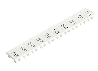 Шильдик 9705A/8/10B 51-60 - Маркировка для клемм сечением 6 мм.кв., шириной 8 мм, 10 шильдиков, белая, нанесенные знаки: 51 – 60
