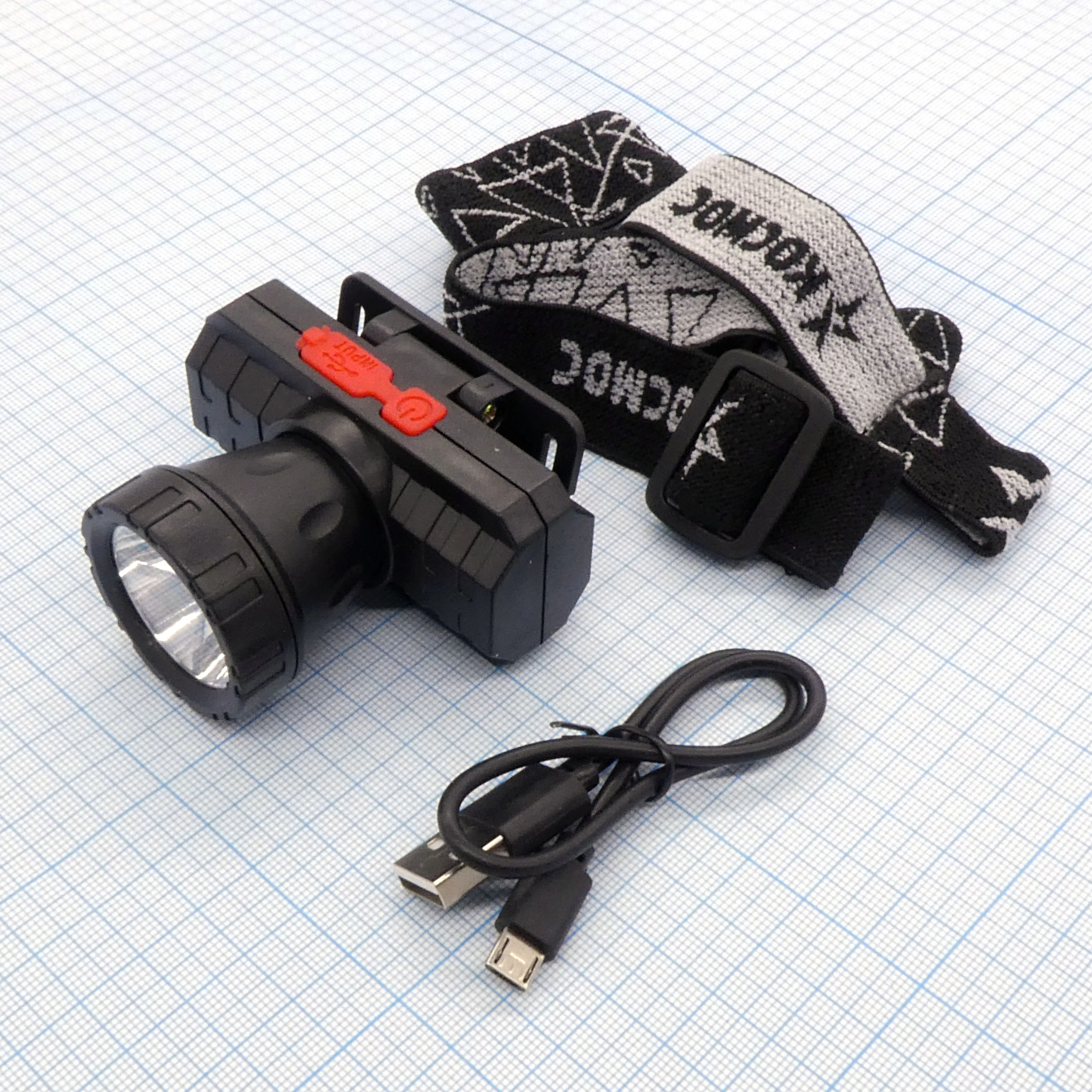 Фонарь аккум.налобный Космос KocAcHead3W - (лит.акк.3,7V1Ah) 1св/д XPE 3W,180lm,IPX4,чёрн з/у micro USB