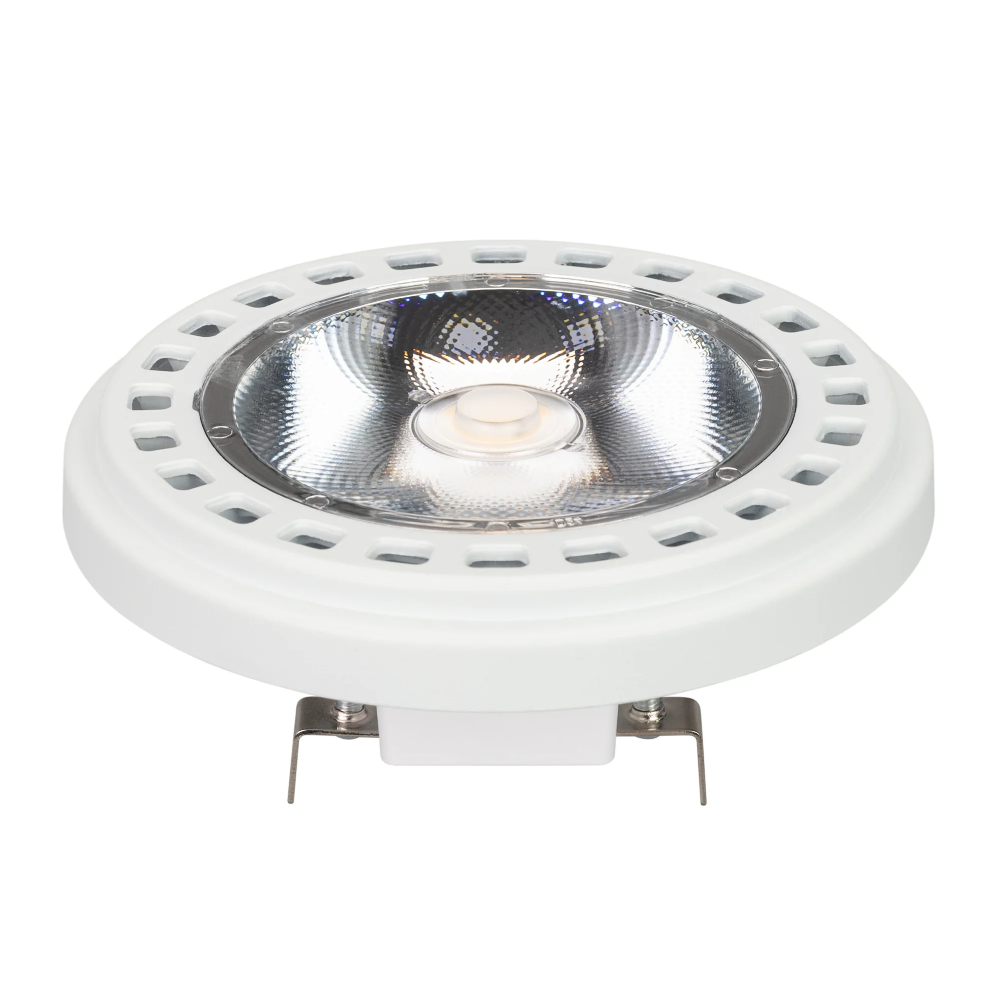 Лампа AR111-UNIT-G53-15W- Warm3000 (WH, 24 deg, 12V) 025640 - Светодиодная лампа AR111, цоколь G53, светодиод COB, цвет БЕЛЫЙ ТЕПЛЫЙ 3000K, угол 24°, мощность 15Вт, напряжение 12V, Индекс цветопередачи CRI>80  Цвет рамки белый