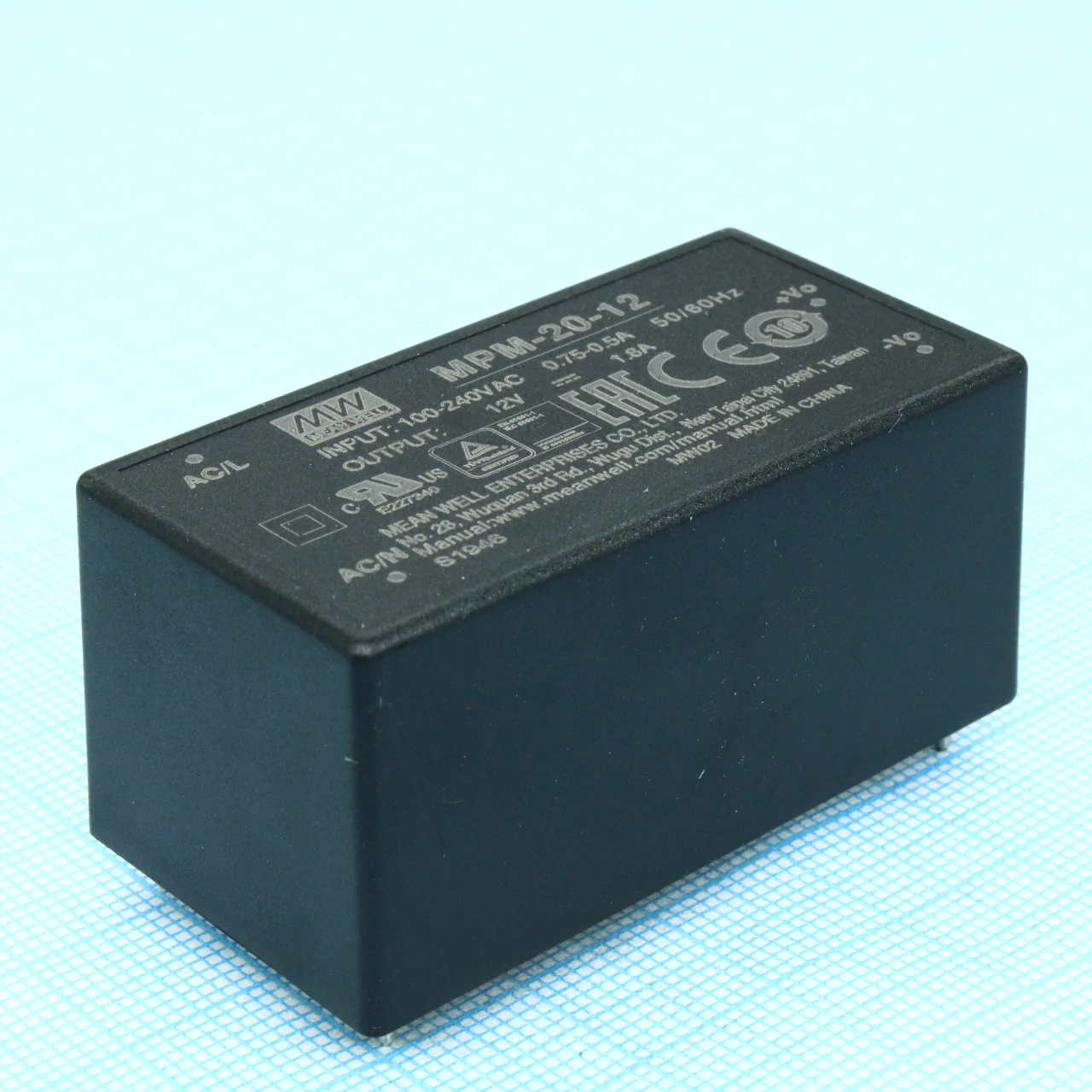 MPM-20-12 - AC-DC med, 21.6Вт, вход 80...264В AC 47...440 Гц, выход 12В/1.8А, изоляция 4000В AC, на плату, 52.4х27.2х24мм, -40...+85°C
