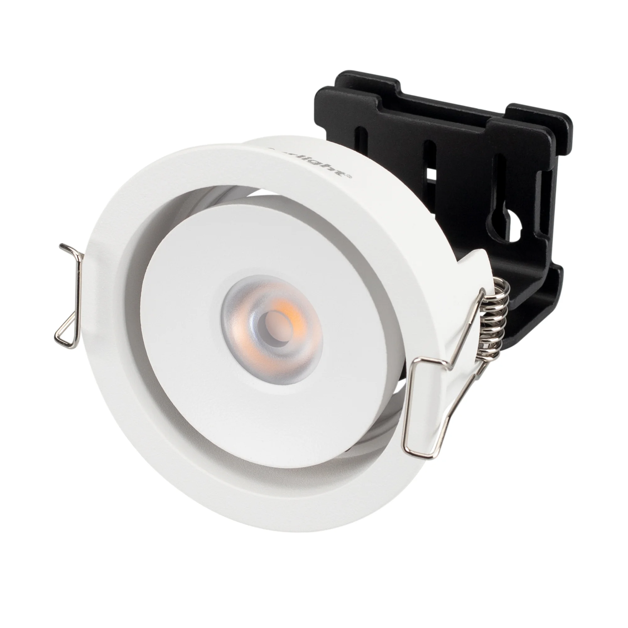 Светильник CL-SIMPLE-R78-9W Day4000 (WH, 45 deg) 028146 - Встраиваемый поворотный светильник для потолка. Мощность 9W, цвет ДНЕВНОЙ 4000K, св.поток 630лм, угол 45°, RA>90. Корпус круглый белый. Питание AC180-240V. Размеры DxH O78x90мм. Установка в отверст