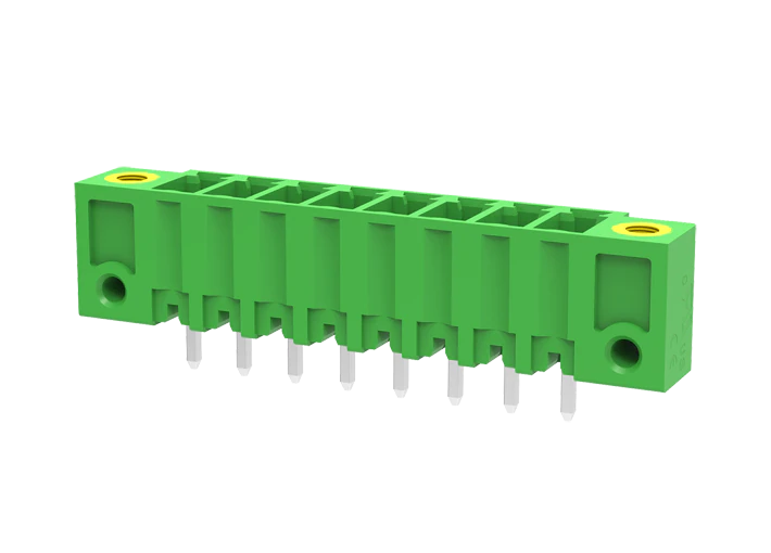 Вилочный разъем на плату MC-PA3.5V06-F-0002 - Вилочный разъем, вертикальный, на плату, шаг: 3.5 мм, 6 полюсов, фиксация на плате пайкой, исполнение: с монтажными фланцами, 160V, 8A, цвет: зеленый