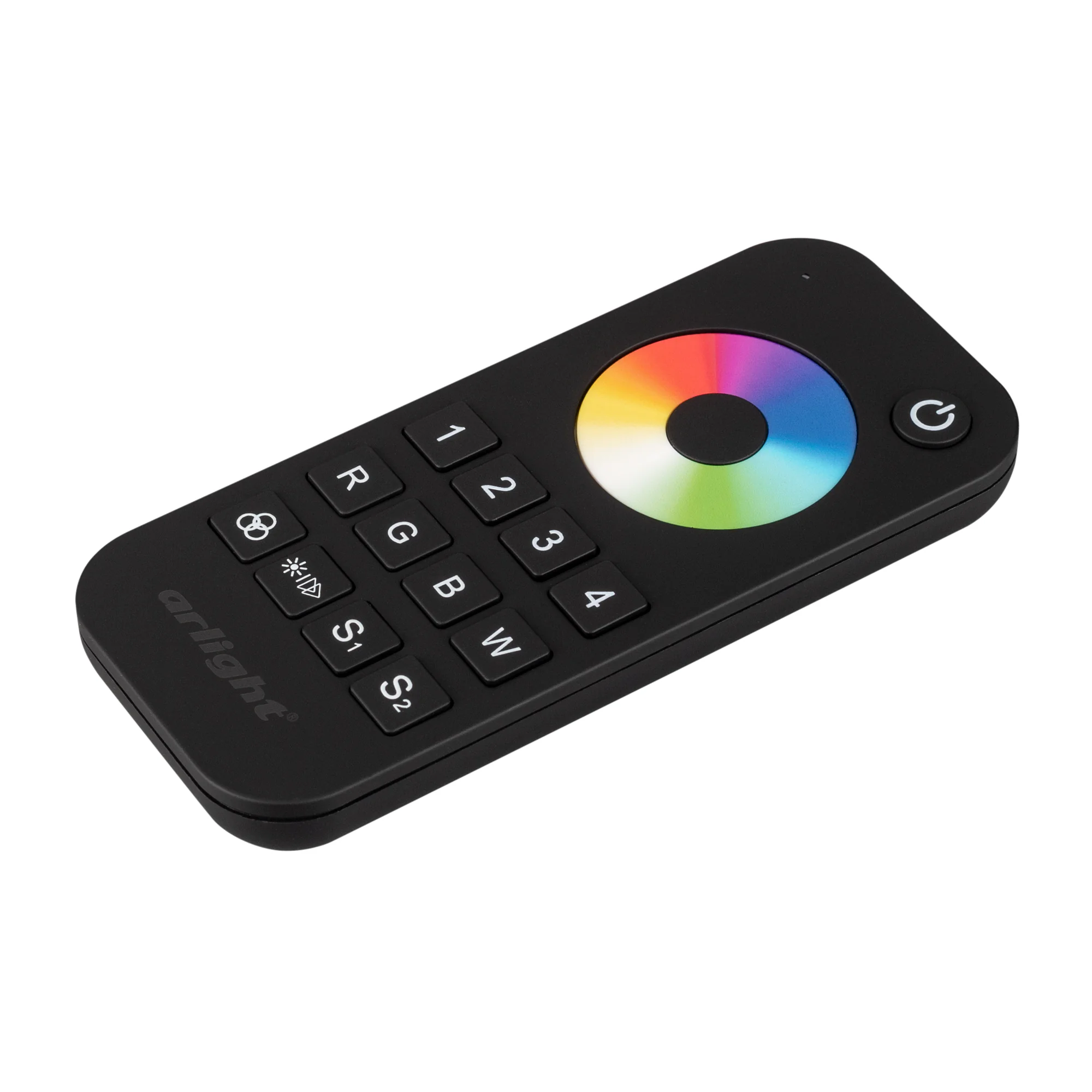 Пульт SMART-R26-RGBW Black (4 зоны, 2.4G) 023477 - Кнопочный радиопульт с сенсорным кольцом 2.4 ГГц черного цвета для управления RGBW источниками света. 4 зоны управления, 2 слота памяти пользовательских настроек, управление цветом с помощью сенсорного ко