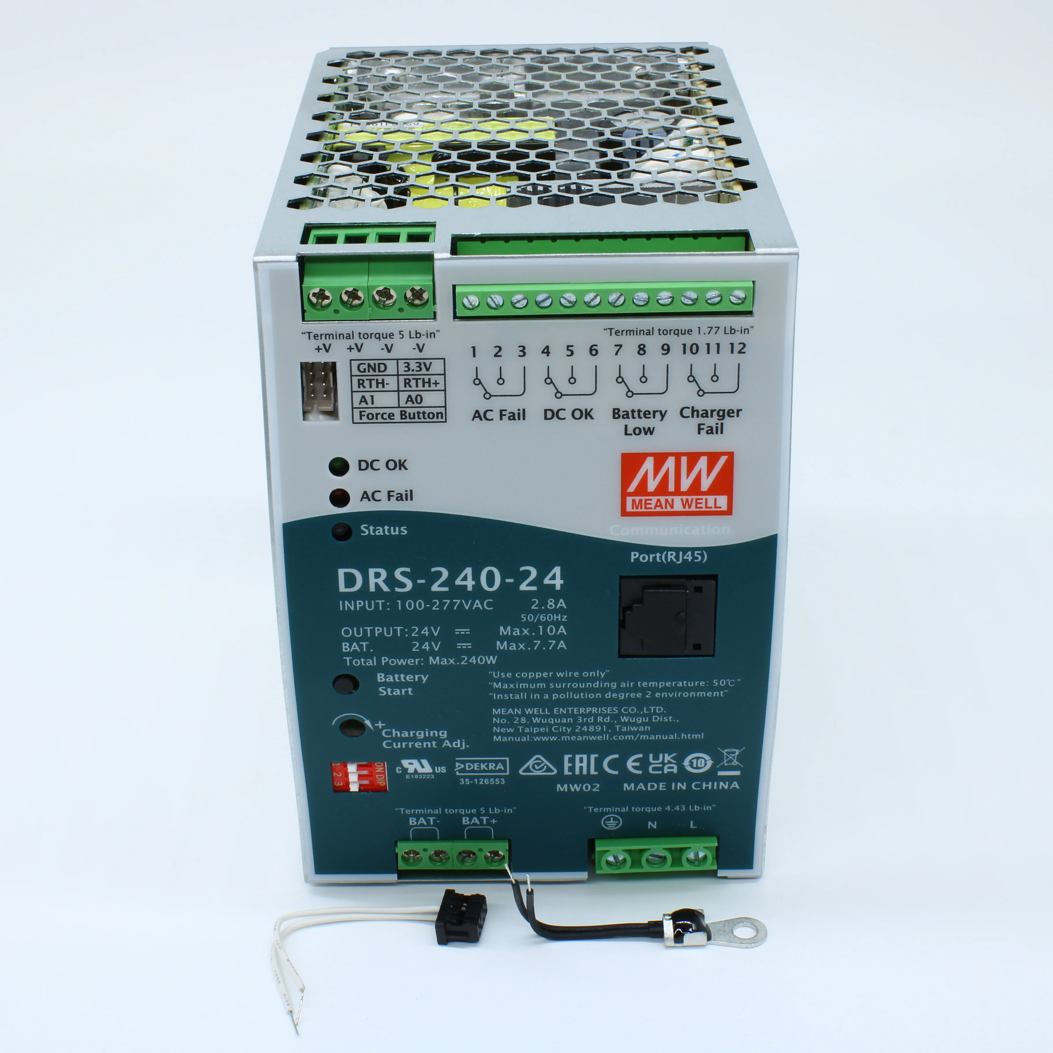 DRS-240-24 - AC-DC с функцией UPS, 240Вт, выход 24В/10A, вход 90…305В АС/127…431В DC, максимальный зарядный ток 7.7А, MODBus, изоляция 3000В АС, в корпусе 85.5х125.2х129.2мм, -30...+70°С
