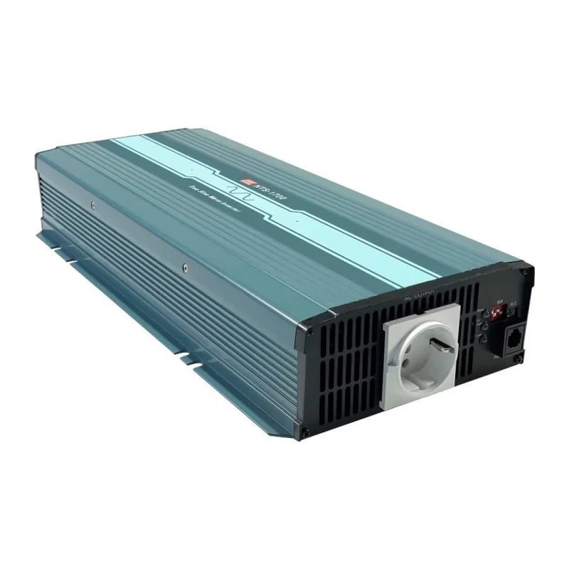 NTS-1700-248EU - DC-AC 1700Вт, Рпик=2550Вт(10сек), Uвх=40…66В DC, Uвых=200/220/230/240В АС, f=50/60 Гц, КПД=93%, КНИ<3%, изоляция 3000В AC, в кожухе 400x184x70мм, -25…+70°С, RS-232, выход розетка EU