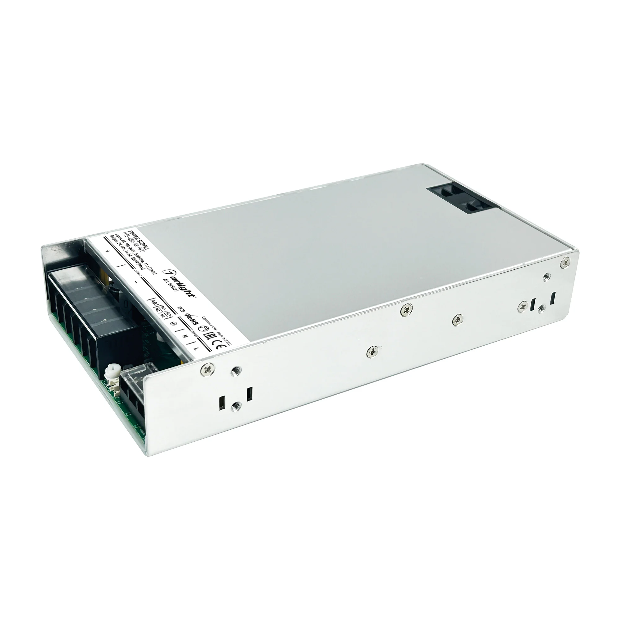 Блок питания HTS-800-48-PFC (48V, 16.6A, 800W) 045487 - Источник напряжения с гальванической развязкой для светодиодных изделий. Входное напряжение 100-240 VAC. Выходные параметры: 48 В, 16.6 А, 800 Вт. Встроенный PFC >0,95. Негерметичный алюминиевый сетч