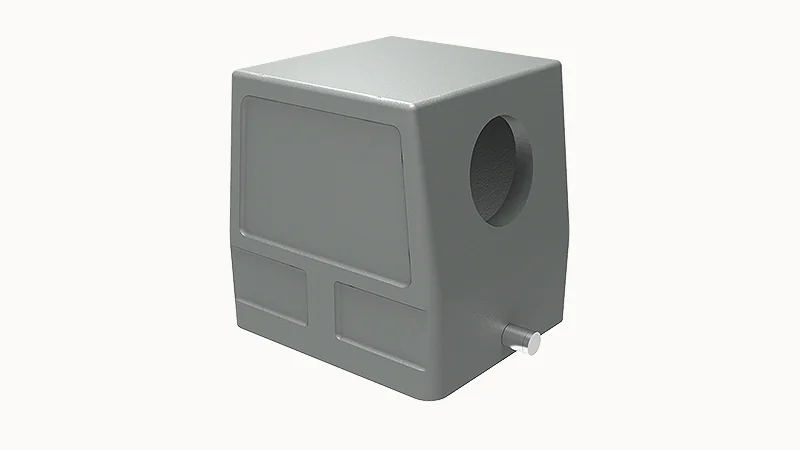 Крышка разъема D32B-SE-2g-M32 - Крышка разъема на кабель, типоразмер 32B, стандартное исполнение, без уплотнителя, 1 отверстие с резьбой для кабельных вводов M32x1,5, с боковым расположением, без защелки (упоры под одну защелку), материал корпуса: алюмини