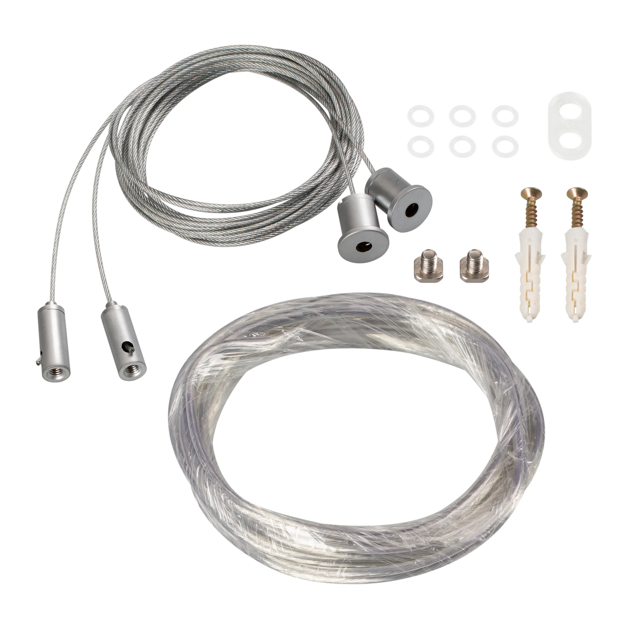 Подвес SL-LINE-8M (2x4m) 021561 - Длинный 4м подвес для профилей SL-LINE. В комплекте: тросик 4м 2шт, винт с площадкой 9мм 2шт, провод ARL для питания 1шт. (сечение кабеля - 2х0.75 ммх). Максимальная нагрузка на 1 тросик 17,5 кг. Цена за 1 комплект.