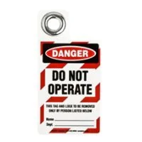 gws105723 - Бирка для замков с армированным кольцом "DO NOT OPERATE", каландрированный винил, 76.2х50.8 мм, цвет – черный, красный на белом, 1 шт/упак