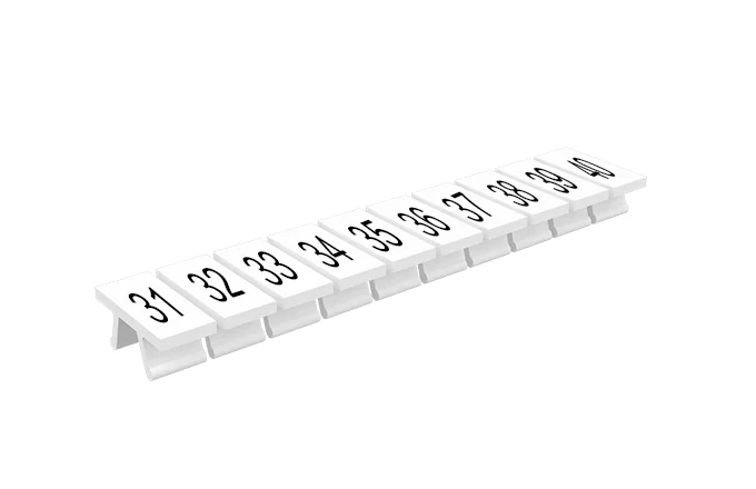 Маркировка  305801/31...40 - Маркировочные шильдики для клемм TU/TP/TC, сечением 2,5 мм кв., 10 шильдиков, нанесенные символы: 31…40, с горизонтальным, расположением, цвет белый
