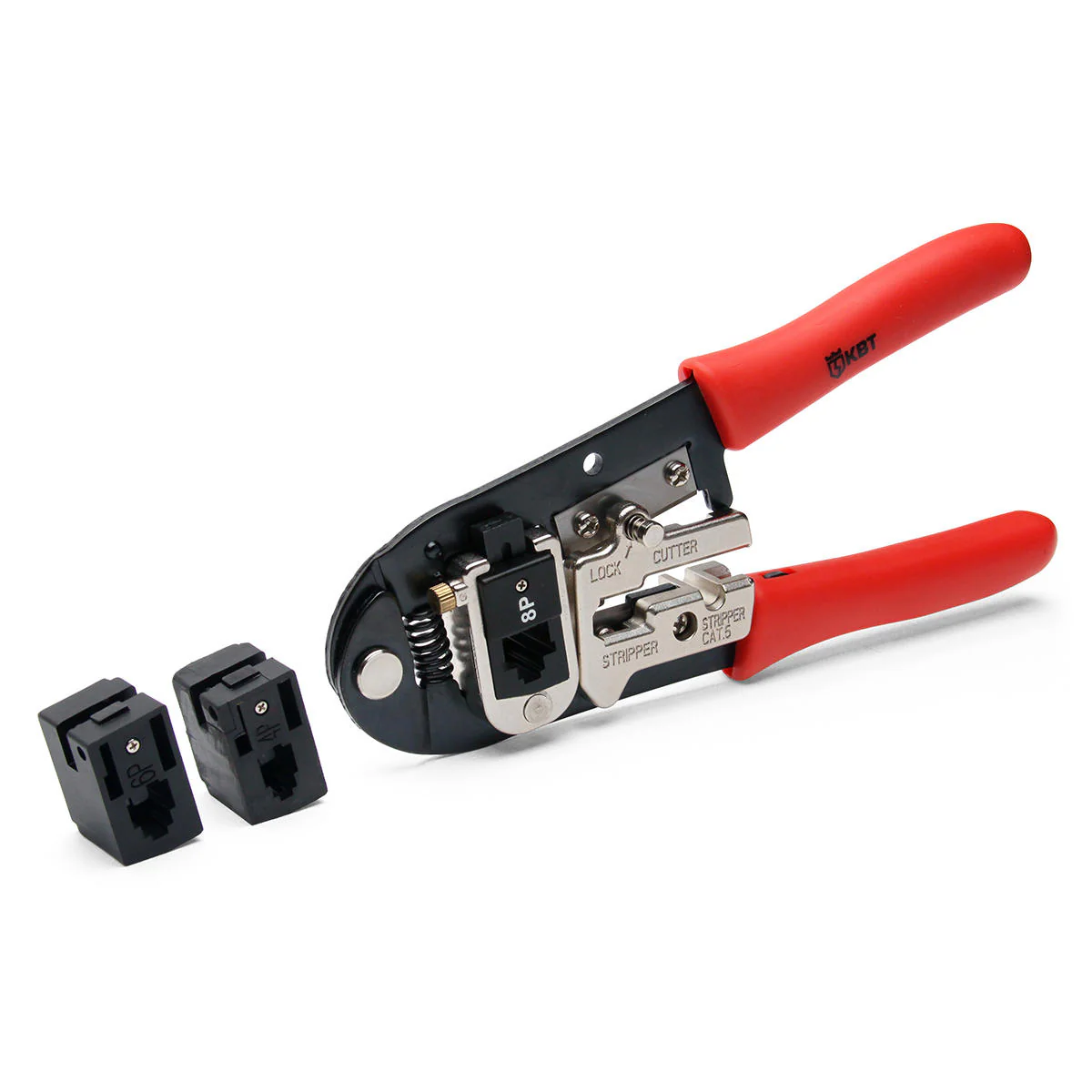 JT-01B - Клещи для обжима разъемов 8Р8С (RJ-45), 6Р6С (RJ-12), 6P4C (RJ-11), 6Р2С, 4P (RJ-22), три сменных модуля 8P, 6P и 4P