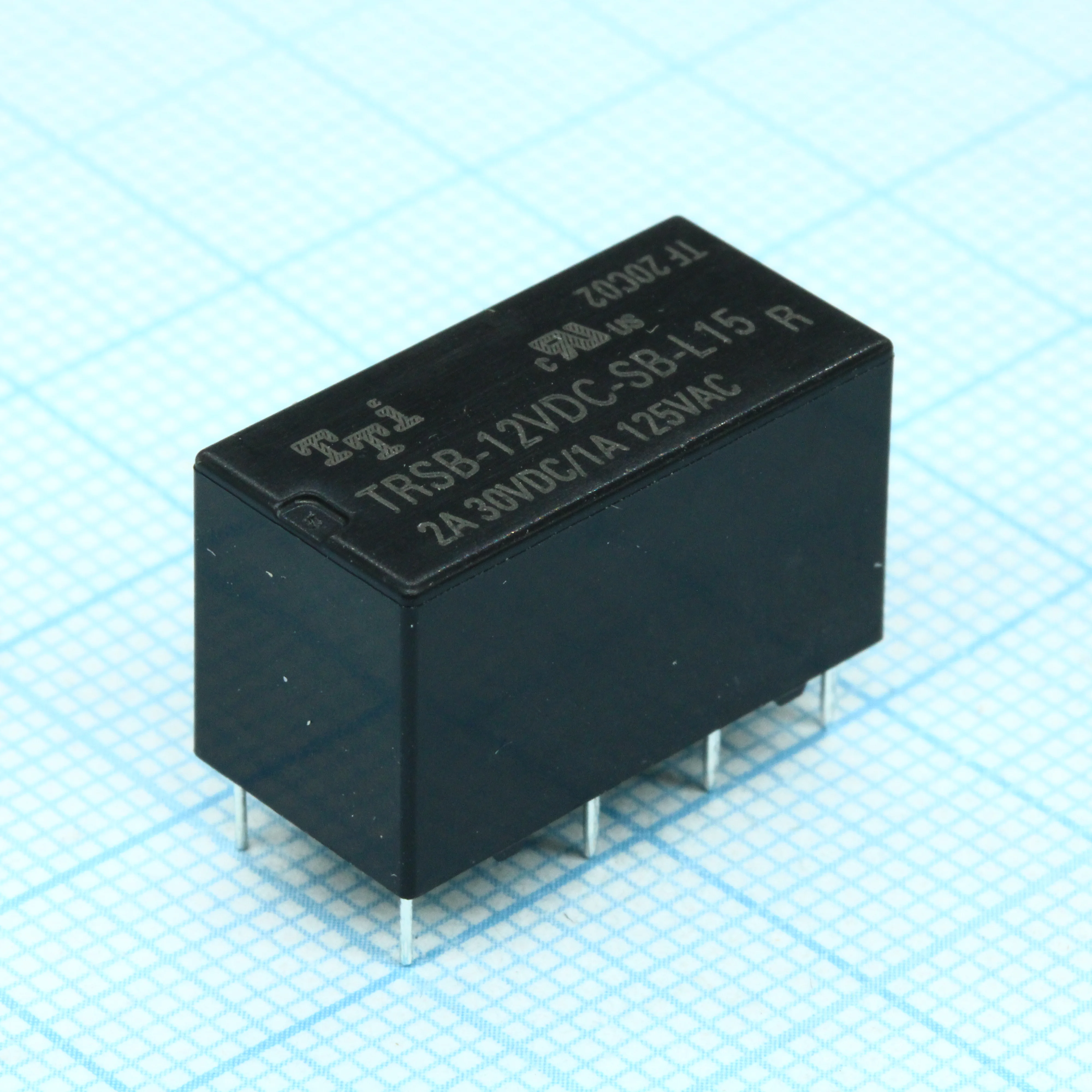 TRSB-12VDC-SB-L15 - Катушка: 12 В 0,15 Вт 960 Ом Контакты: 2 переключающих 2 А 125 В перем. Материал: AgNi+Au Габариты 20,2х10,0х11,5 мм