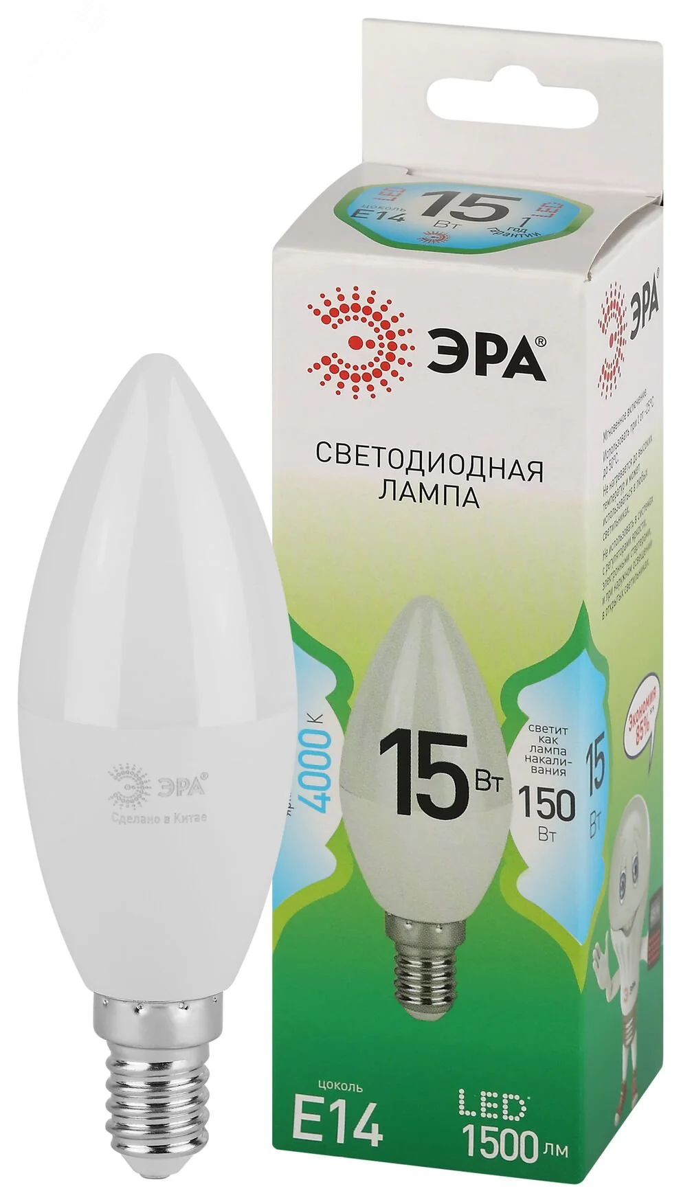 Лампа светодиодная LED 15 Вт 1500Лм 4000К свеча нейтральный E14 220-240В LED B35-15W-840-E14 Green Line Б0067121