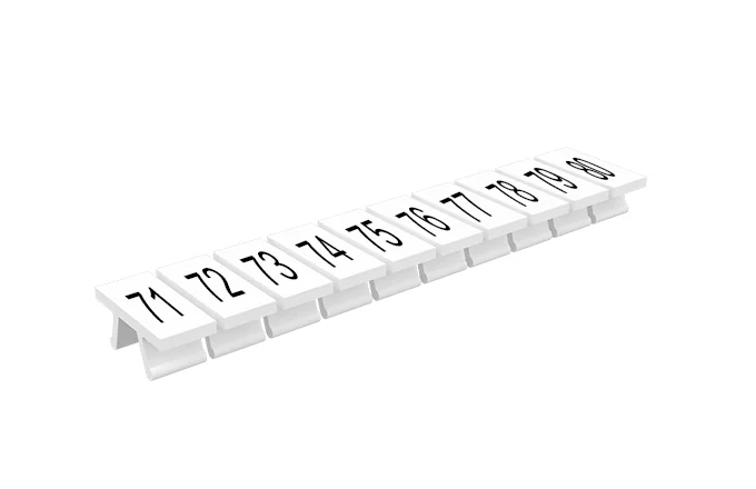 Маркировка  305801/71...80 - Маркировочные шильдики для клемм TU/TP/TC, сечением 2,5 мм кв., 10 шильдиков, нанесенные символы: 71…80, с горизонтальным, расположением, цвет белый