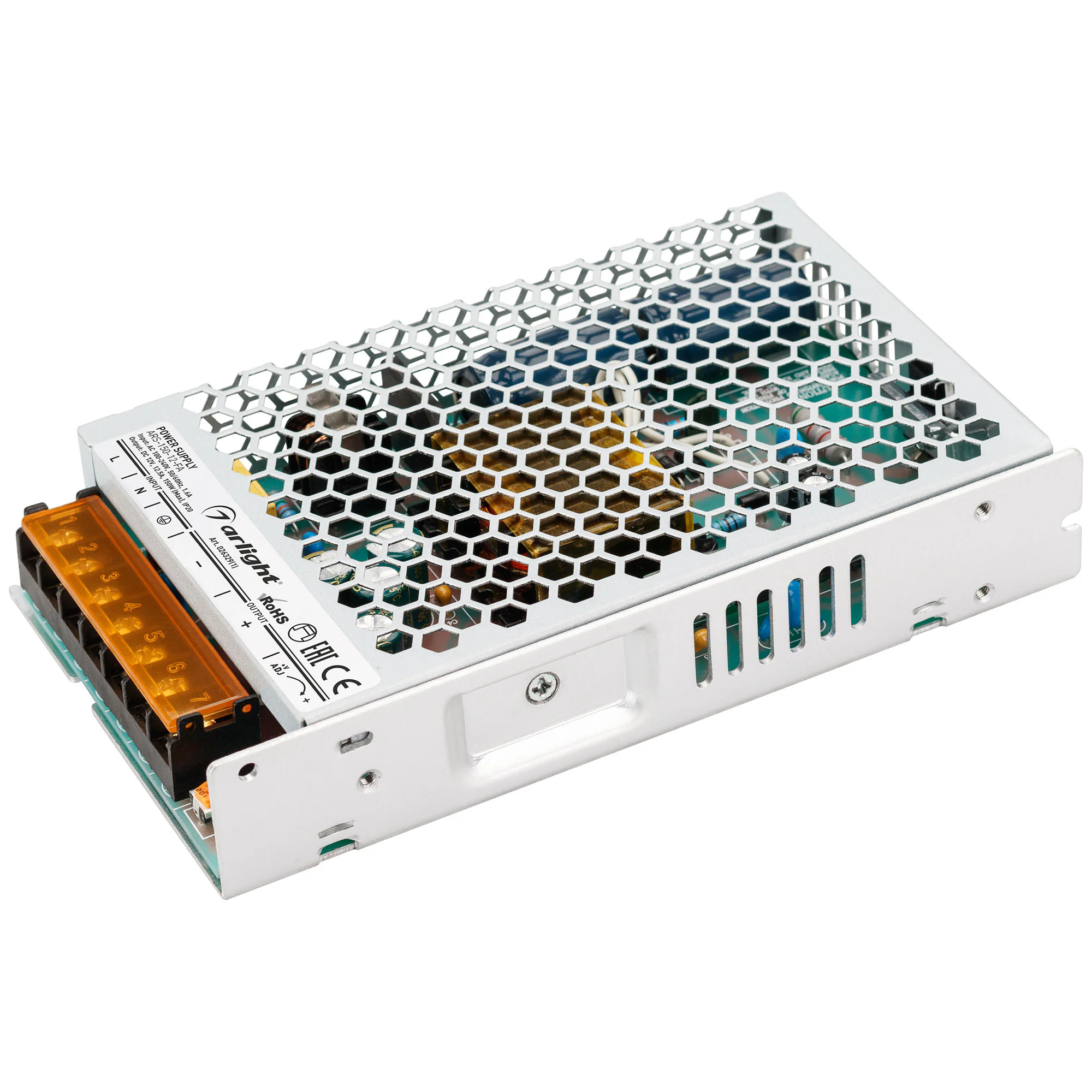 Блок питания ARS-150-12-FA (12V, 12.5A, 150W) 026329(1) - Источник напряжения с гальванической развязкой для светодиодных изделий. Входное напряжение 200-240 VAC. Выходные параметры: 12 В, 12,5 А, 150 Вт. Встроенный PFC >0,5. Негерметичный алюминиевый сет