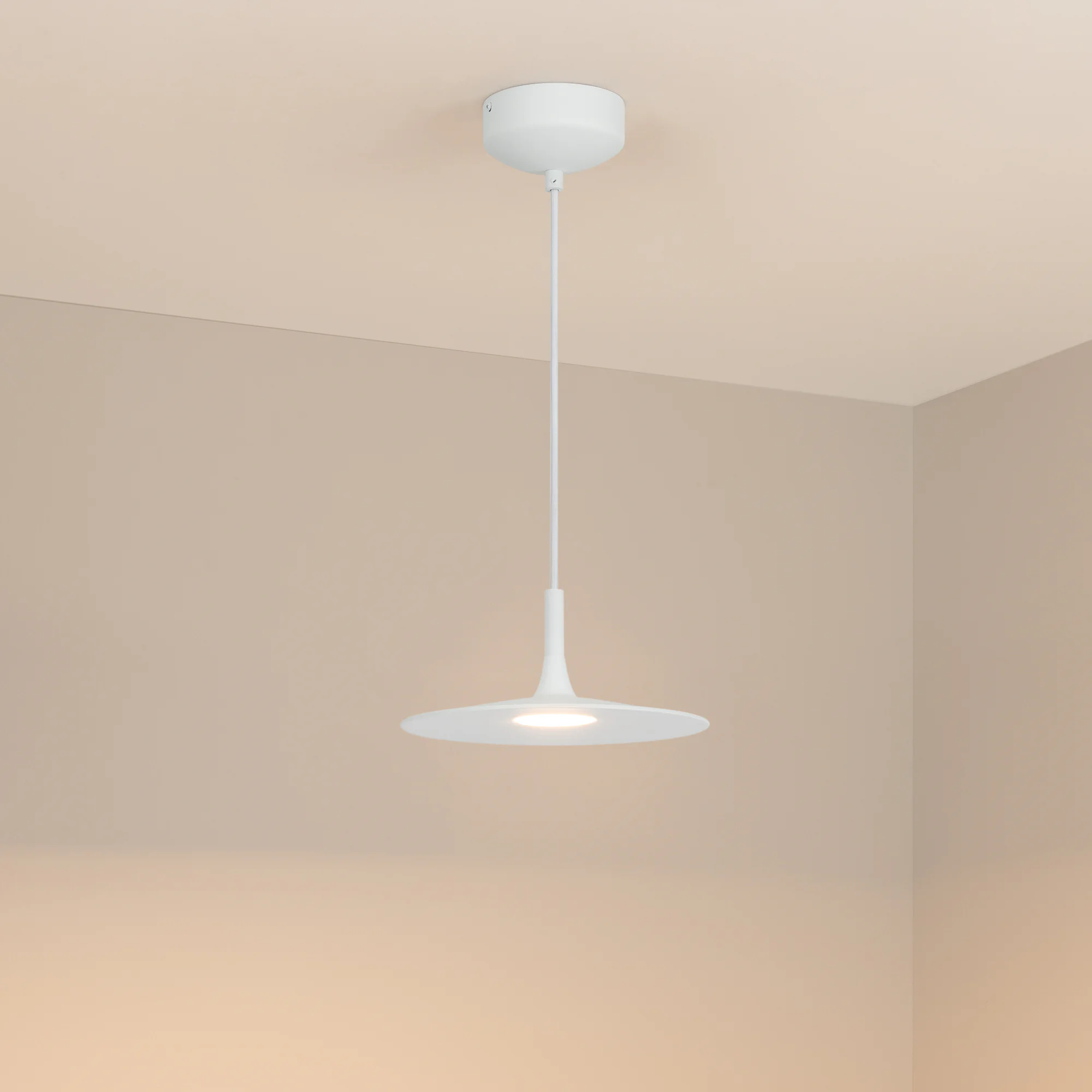 Светильник SP-FIORE-R250-8W Warm3000 (WH, 120 deg, 230V) 035953 - Подвесной светильник. Мощность 8 Вт, св. поток 525 лм, 70 лм/Вт, теплый 3000 K, CRI>90, угол 120°, напряжение питания 230 В. Белый круглый корпус из алюминия, рассеиватель каленое матовое с