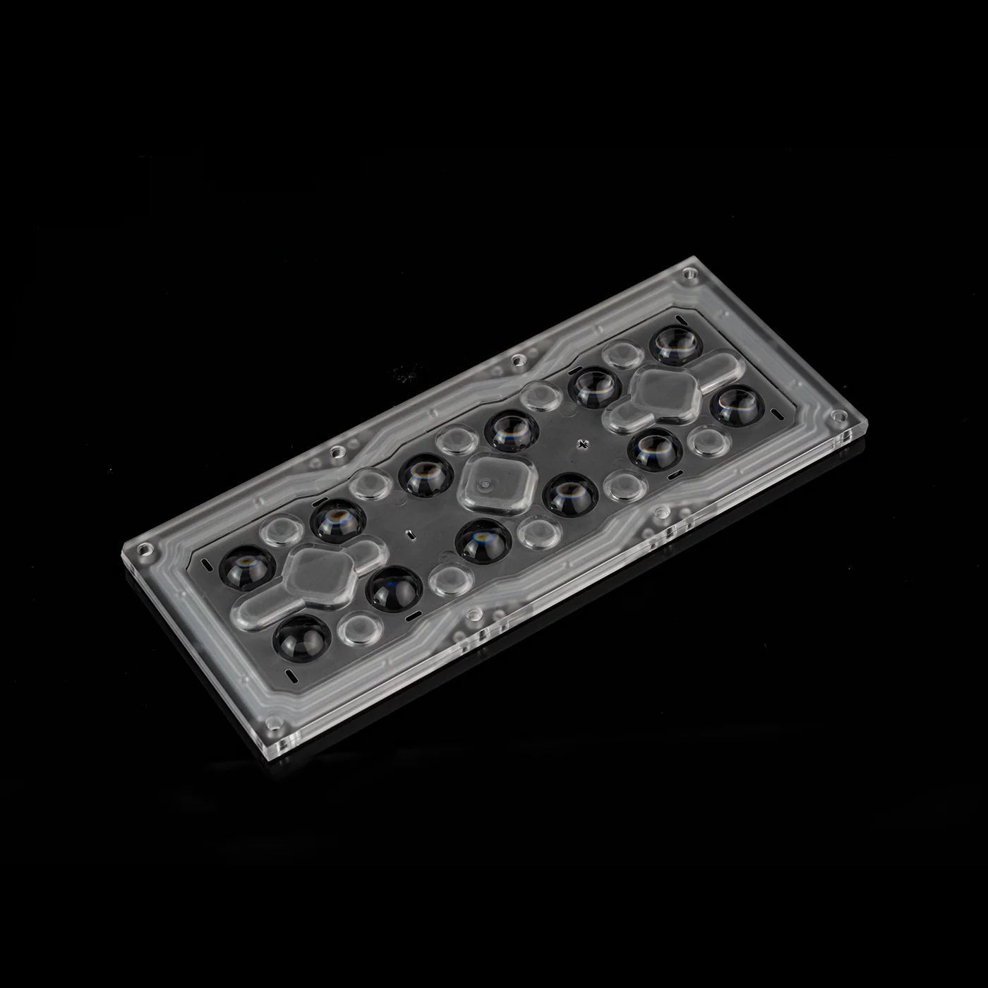 ALHB173D12LED90GR - Групповая прямоугольная линза 2x6 на 12 светодиодов 3030/3535/5050, эфф=93%, 90°(круг), 173x71.4mm   H:11,4mm, PMMA