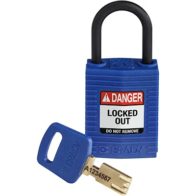 gws150183 - Замок SafeKey нейлоновый компактный, нейлоновая дужка, высота дужки – 25 мм, диаметр дужки – 4.3 мм, нейлоновый корпус, размеры корпуса – 43х32х19 мм, цвет – синий, 1 шт/упак