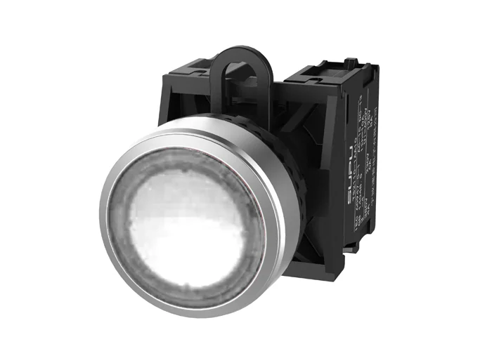 Кнопка плоская (прозрачная) TS2527-0CL70-R20 - Кнопка круглая плоская, с блокировкой, LED AC 220V, алюминиевое переднее кольцо, с плавным нажатием, с контактной группой 2NO, диаметр головки кнопки 29,5 мм, диаметр посадочного отверстия: 22 мм, цвет: прозр