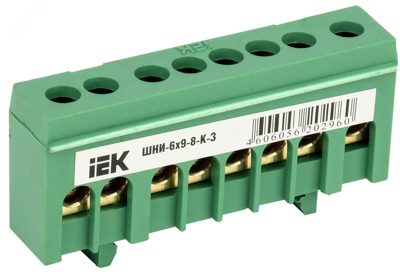 Шина PE "земля" в корп. изол. на DIN-рейку ШНИ-6х9-8-К-З зел. YNN10-69-8KD-K06