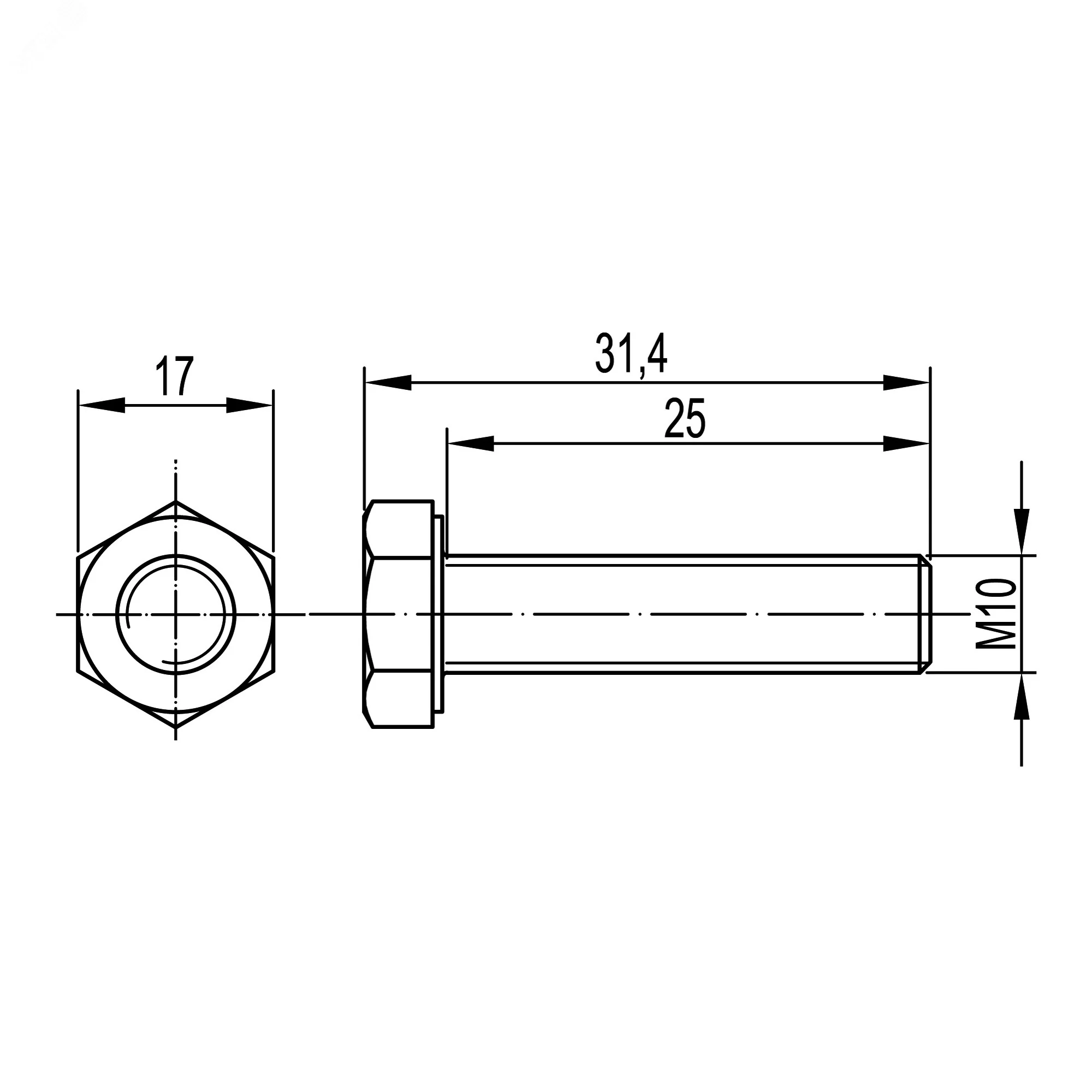 Болт с шестигранной головкой М10х25 (уп.50шт) CM021025
