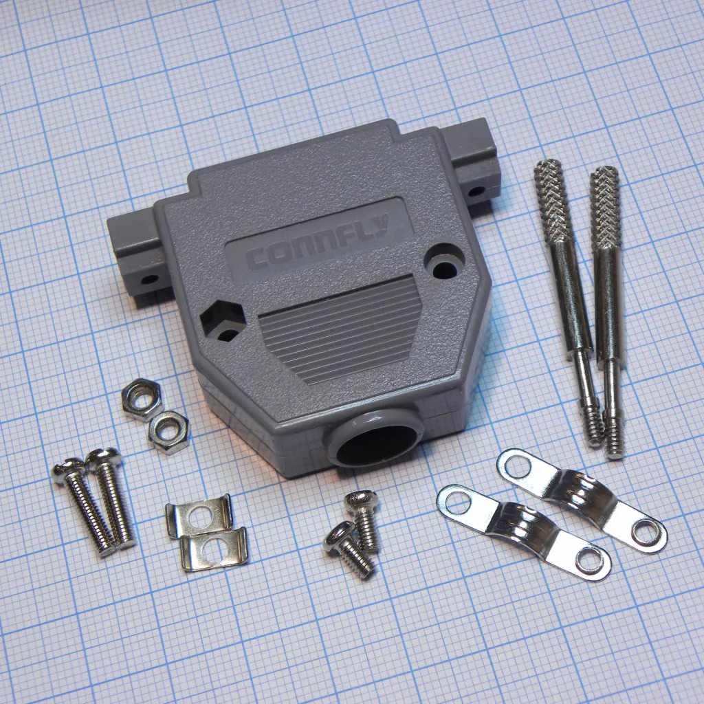 DS1045-25AP1L1-A - Кожух для D-SUB разьема 25 pin с удлиненными винтами, пластик, серый