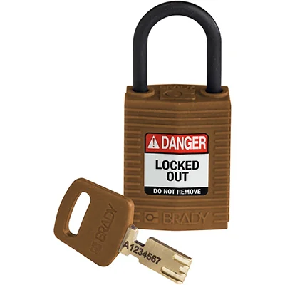 gws150187 - Замок SafeKey нейлоновый компактный, нейлоновая дужка, высота дужки – 25 мм, диаметр дужки – 4.3 мм, нейлоновый корпус, размеры корпуса – 43х32х19 мм, цвет – коричневый, 1 шт/упак