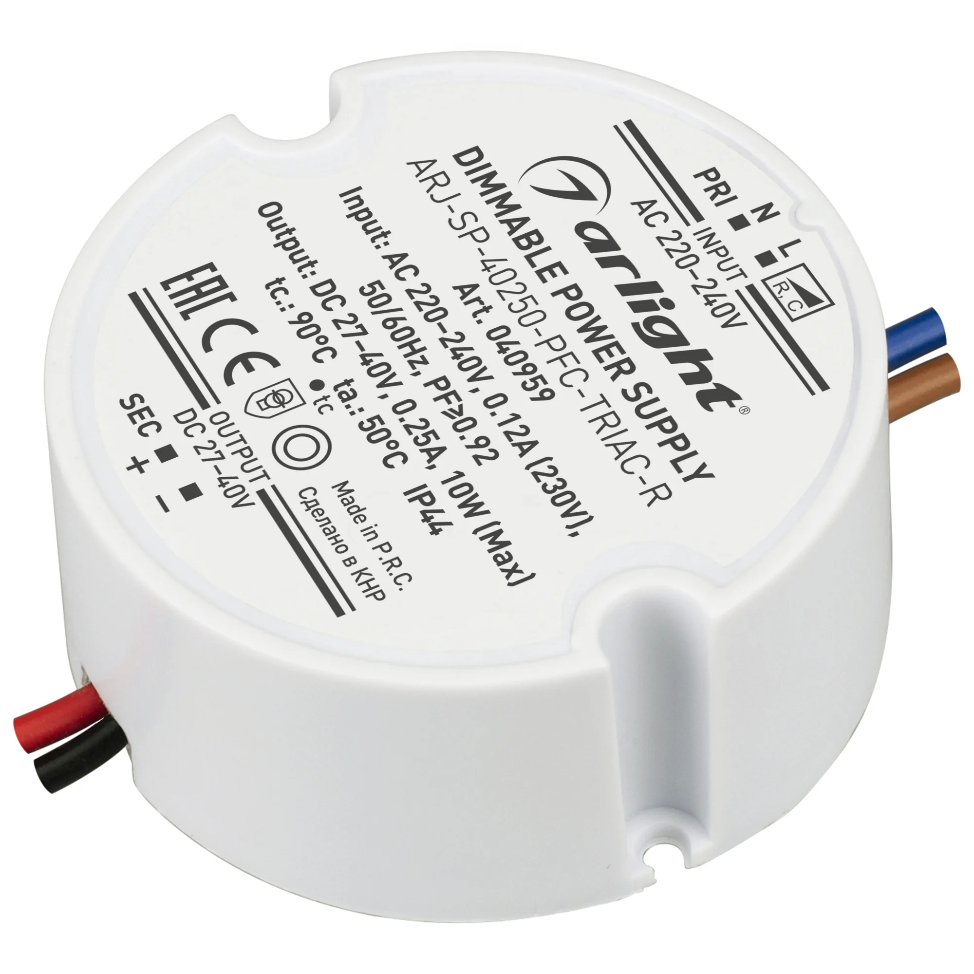Блок питания ARJ-SP-40250-PFC-TRIAC-R (10W, 27-40V, 250mA) 040959 - Диммируемый источник тока по стандарту TRIAC с гальванической развязкой для светильников и мощных светодиодов. Входное напряжение 220-240 VAC. Выходные параметры: 27-40 В, 250 mА, 10 Вт. 