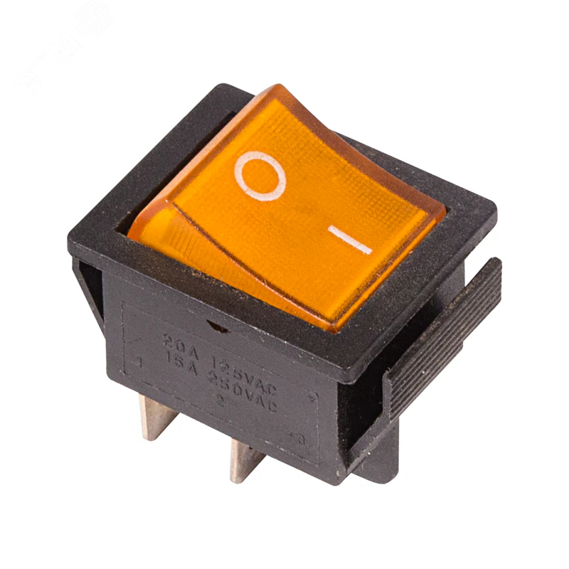 RWB-502 желтый - Выключатель клавишный с подсветкой ON-OFF (4c) 16А 250В