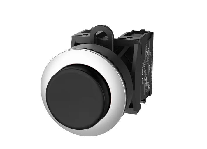 Кнопка выпуклая (черная) TS2520-0DM60-S10 - Кнопка круглая выпуклая, без блокировки, без подсветки, утопленное алюминиевое переднее кольцо, с мгновенным нажатием, с контактной группой 1NO, диаметр головки кнопки 36 мм, диаметр посадочного отверстия: 22 мм
