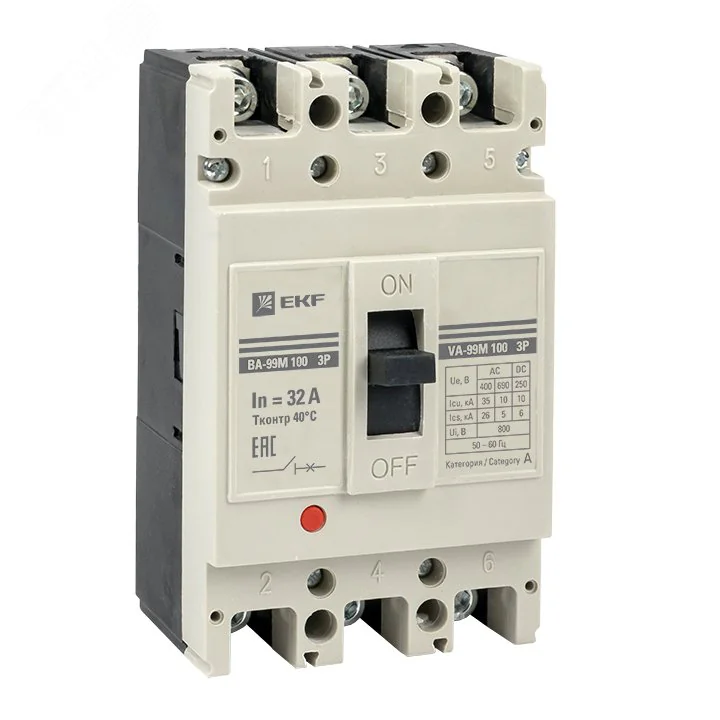 Выключатель автоматический 3п 100/32А 35кА ВА-99М PROxima mccb99-100-32m