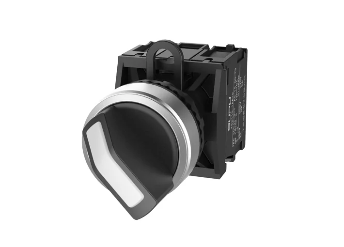 Селекторный переключатель (черный) TS2520-1AE60-S20 - Переключатель, короткая ручка, 3-х позиционный, пружинный самовозврат из правого положения, без подсветки, алюминиевое переднее кольцо, с мгновенным нажатием, с контактной группой 2NO, диаметр головки 