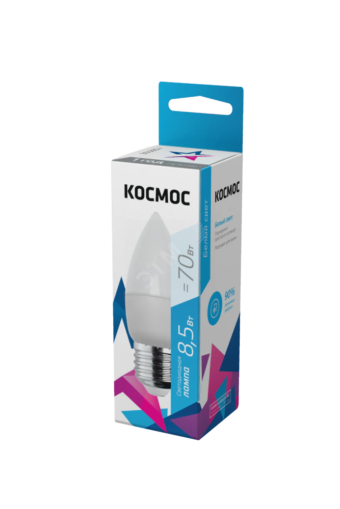 Лампа светодиодная 8.5Вт свеча 4500К бел. E27 220В КОСМОС LkecLED8.5wCNE2745