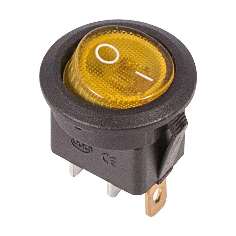 RWB-214 желтый - Выключатель клавишный круглый с подсветкой ON-OFF (3c) 6А 250В