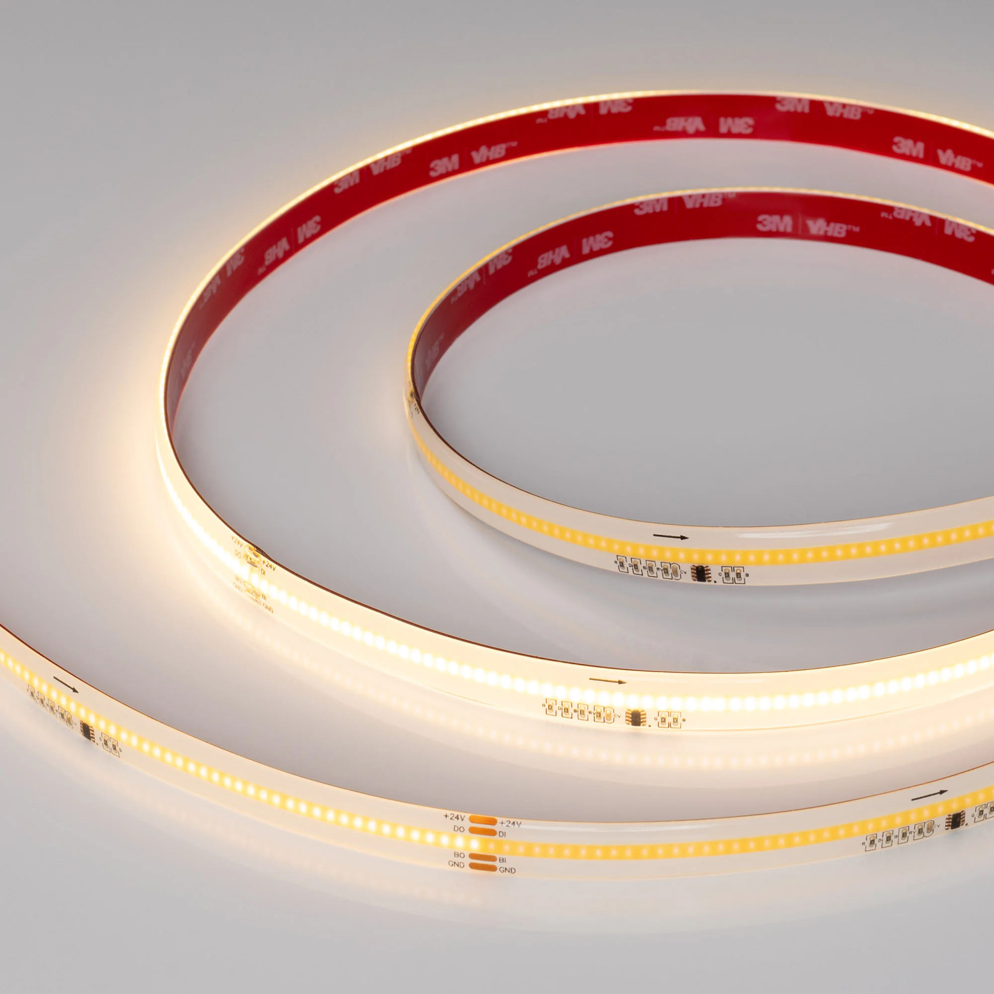 Лента герметичная SPI-COB-SE-X378-12mm 24V Warm2700-PX63-BPT (7 W/m, IP65, 5m) 041740 - Светодиодная лента SPI-X378, герметичная IP65 (SE - силиконовое покрытие), микросхема WS2818B. Светодиоды CSP 378 шт/м (1890шт на 5м), 1 pixel = 63 LED, белая плата, с