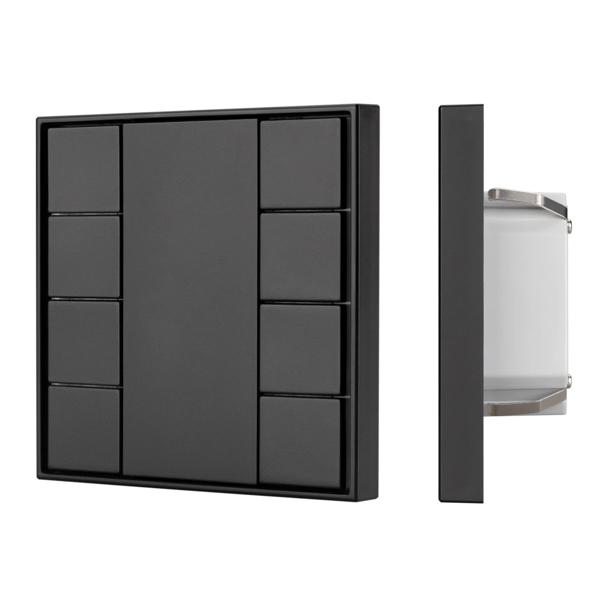 INTELLIGENT ARLIGHT Панель KNX-223-8-BLACK (BUS) 028759 - Универсальная многофункциональная встраиваемая настенная панель для систем KNX. 8 клавиш. Тонкая рамка, материал - пластик. Цвет корпуса - чёрный. Питание от шины KNX DC 21-30V. Габариты 80x80x26.6