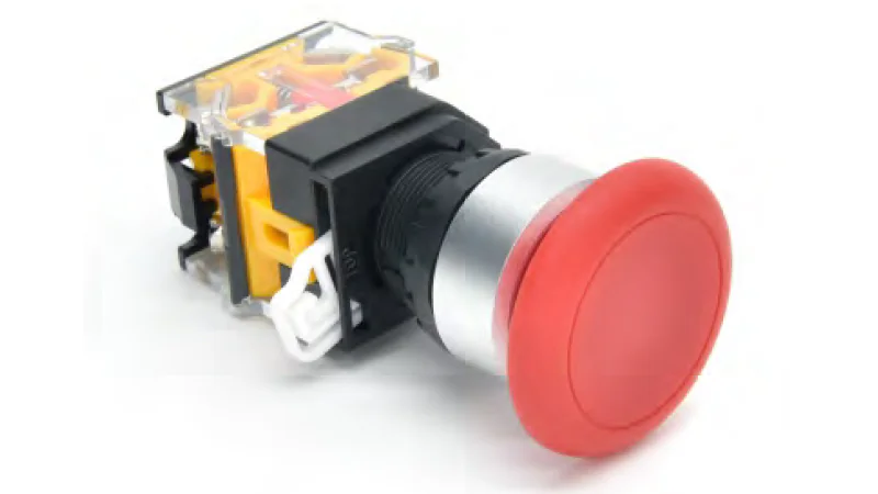 Кнопка  DT22M-ML11/RD - Кнопка управления в сборе, с блокировкой, 24 - 380VAC / DC, 0,6 - 10A, без подсветки, грибок, красный, диаметр отверстия: 22 мм, металлическая обойма кнопки