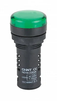 Индикатор ND16-22DS/2 AC/DC 24В зел. CHINT 592940 - Лампа сигнальная d22-24V зел