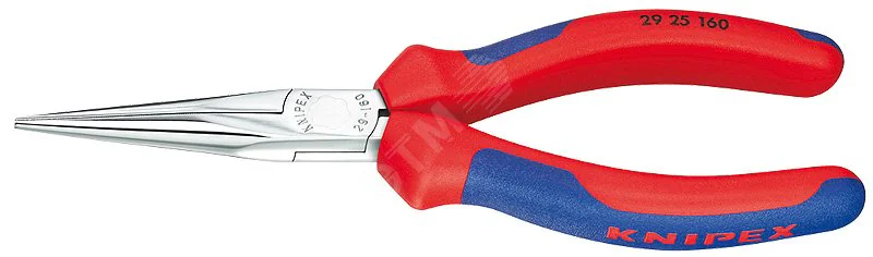 Плоскогубцы телефониста, плоскокруглые губки, 160 мм, хром, 2-комп ручки KN-2925160