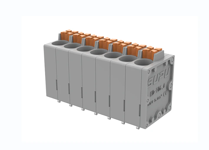 Клемма на плату MC-TC5.0V15P-N-GY-0001 - Клемма, вертикальный, подвод кабеля, на плату, шаг: 5.0 мм, 15 полюсов, фиксация провода Push-In исполнение: два вывода на полюс, 320V, 24A, цвет: серый