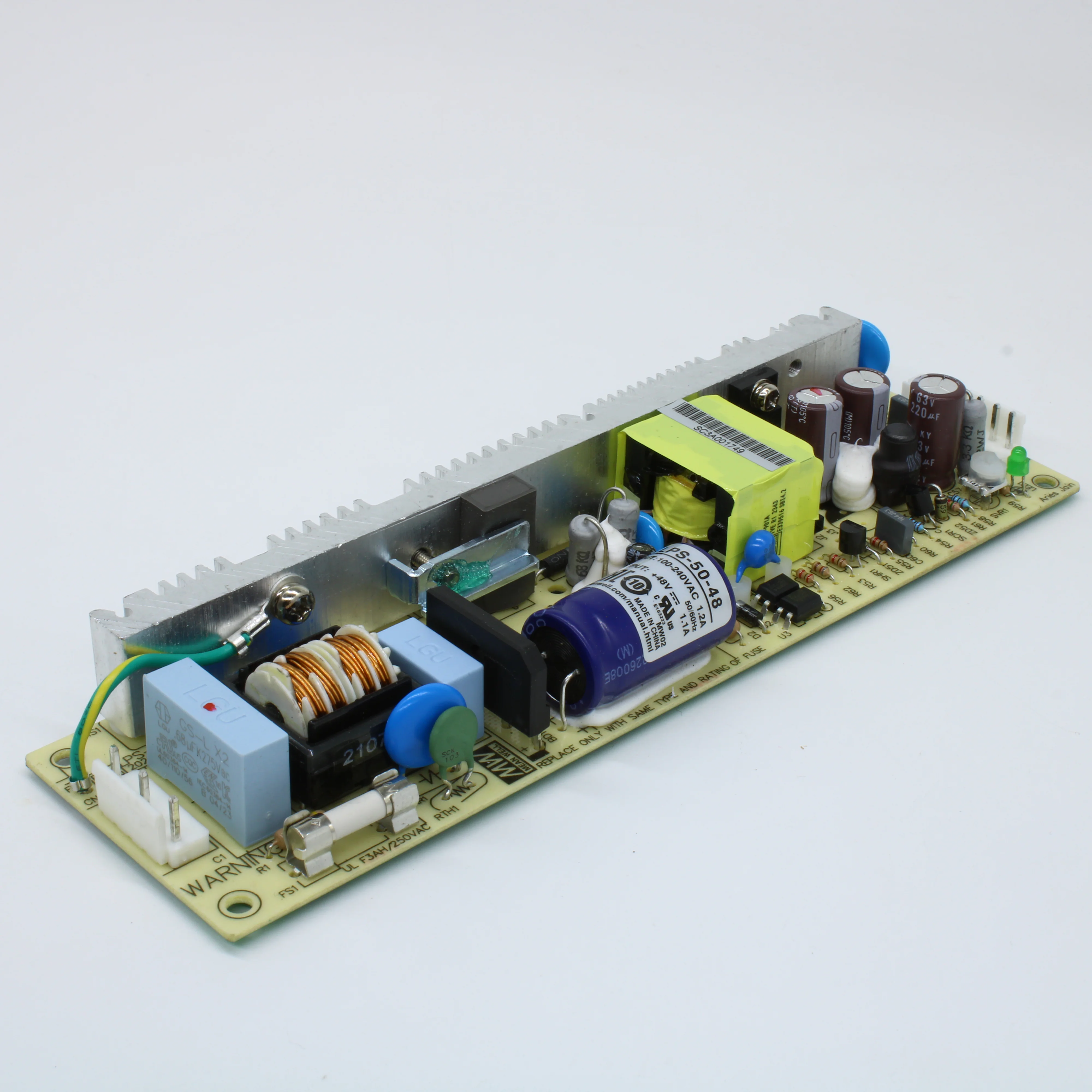 LPS-50-48 - AC-DC, 52.8Вт, вход 90…264V AC, 47…63Гц /127…370В DC, выход 48В/1.1A, рег.вых.43.2…52.8, изоляция 3000В AC, открытая плата 195х55х23мм, -20…+70°С
