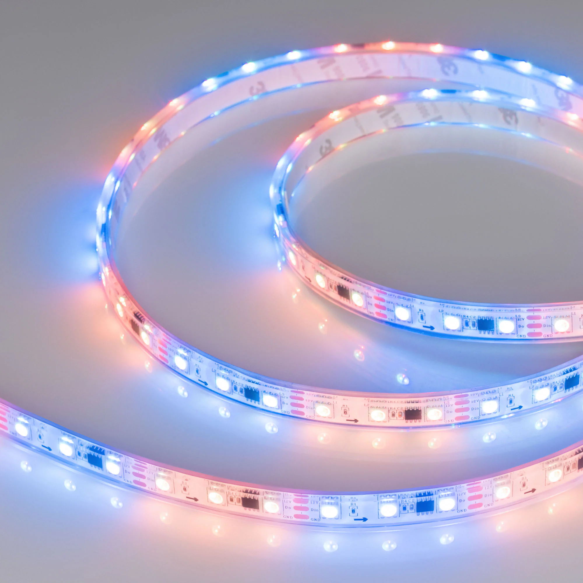 Лента герметичная SPI-PFS-B60-12mm 12V RGB-PX3 (14.4W/m, IP68, 5060, 5m) 026155(3) - Герметичная лента SPI «Бегущий огонь» с микросхемой 16703, IP68 - полная силиконовая экструзия, со СКОТЧЕМ 3M на обрат. стороне. Рекоменд-ся подводка пит-я с 2 сторон лен