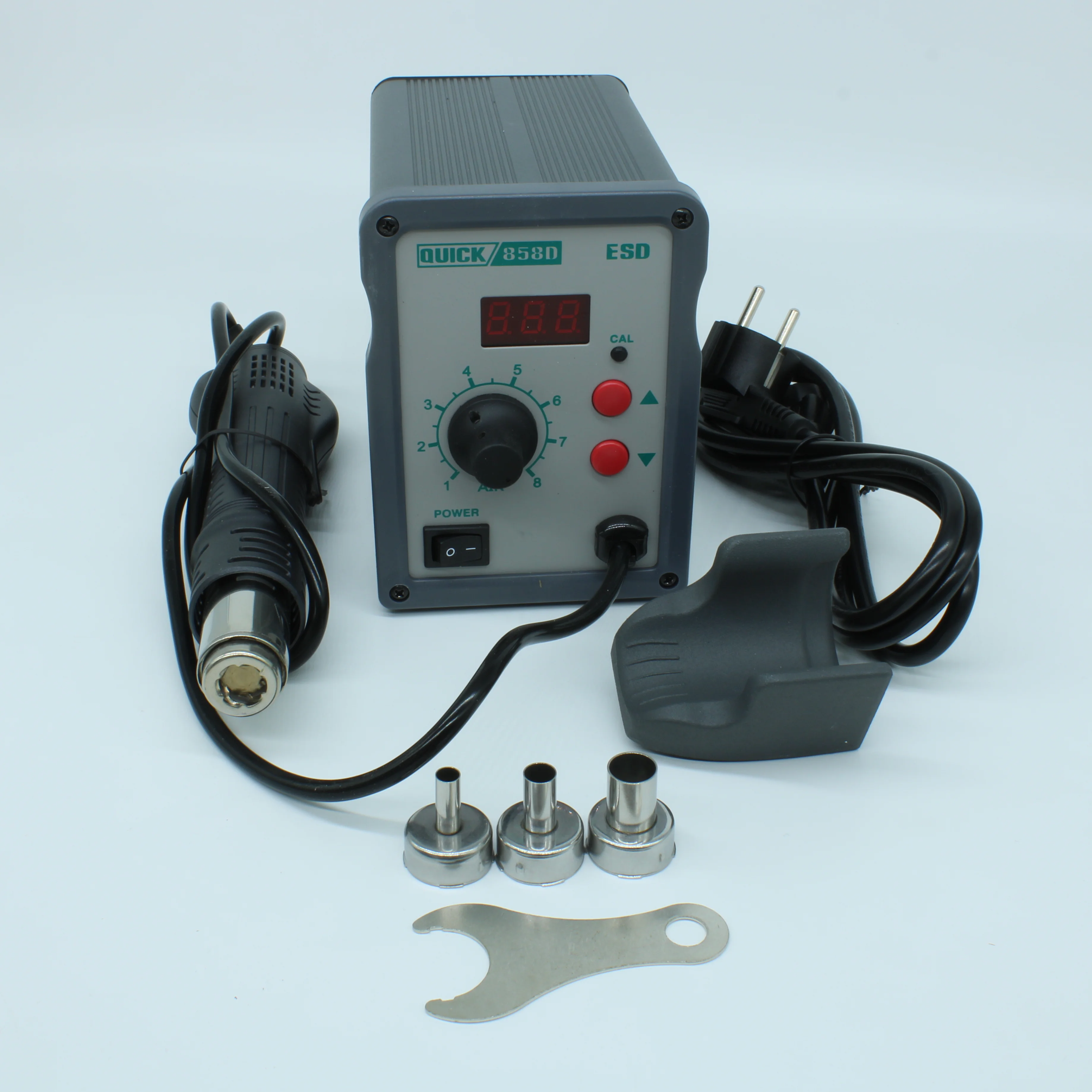 QUICK 858D - Термовоздушная паяльная станция 100°C-450°C, фен-бесколлекторный двигатель, нагреватель 700Вт