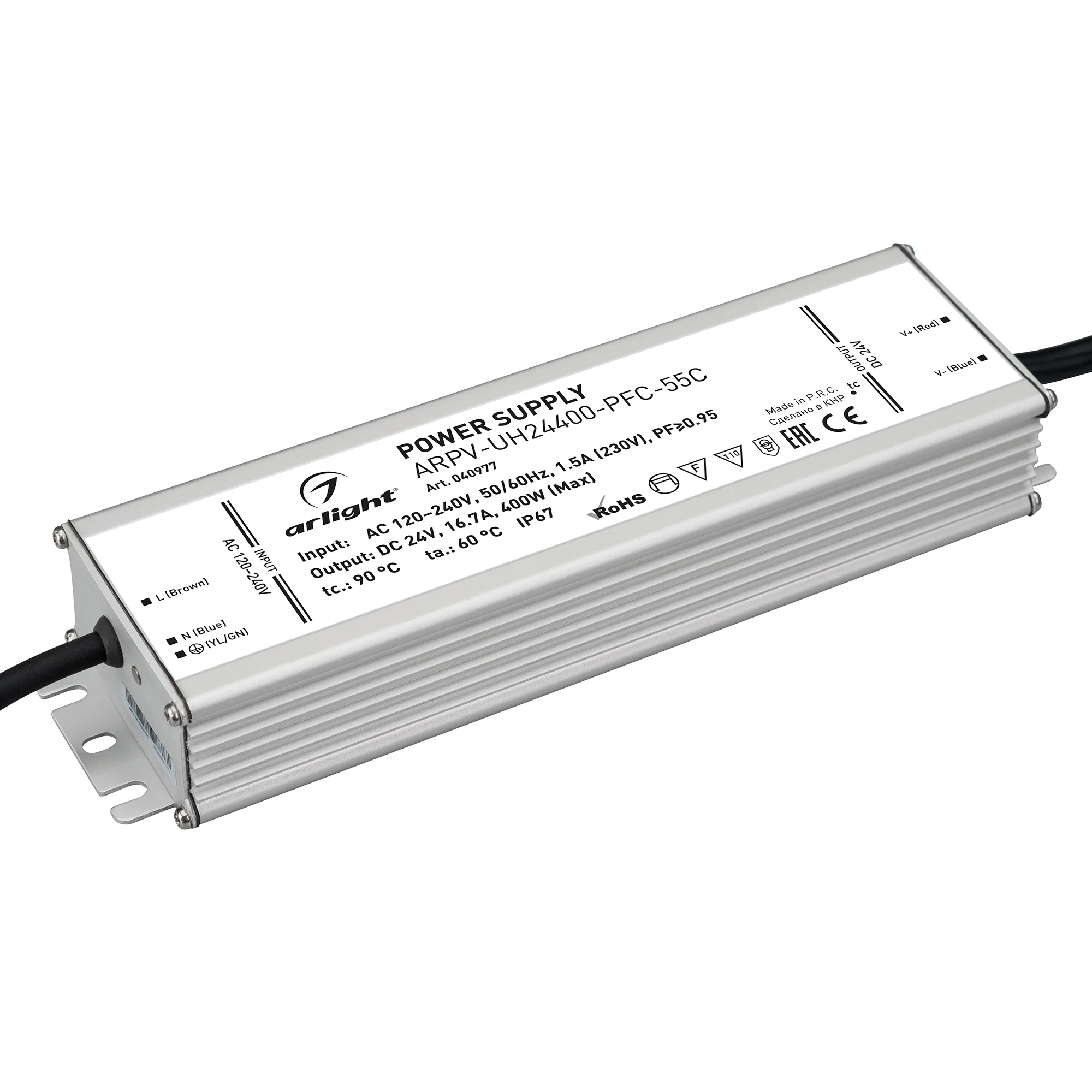 Блок питания ARPV-UH24400-PFC-55C (24V, 16.7A, 400W) 040977 - Источник напряжения с гальванической развязкой для светодиодных изделий. Предназначен для работы в условиях Крайнего Севера с запуском до -55С. Входное напряжение 120-240 VAC. Выходные параметр