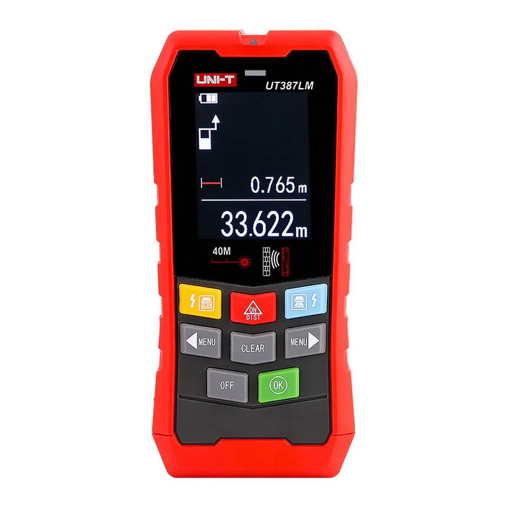 UT387LM - Детектор стен, проводки, черные металлы 100мм, цветные металлы 80мм, дерево 38мм, электрический провод переменного тока 40мм. Лазерный измеритель расстояния до 40м