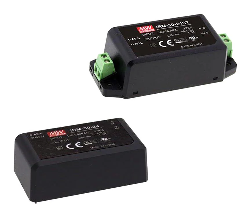 IRM-30-15ST - AC-DC, 30Вт, вход 85...264В AC 47...440 Гц, 120...370B DC, выход 15В/2А, изоляция 3000В AC, в корпусе на шасси, 91x39.5x28.5мм, -30...+70°C, винтовые зажимы