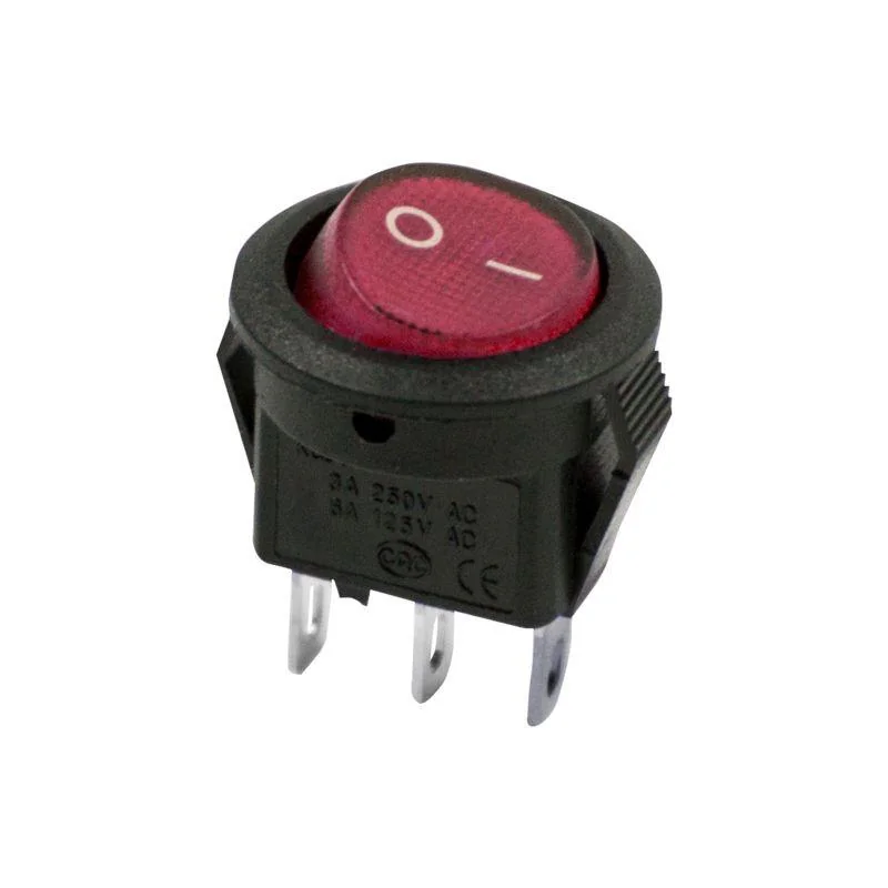 RWB-105 красный - Выключатель клавишный круглый ON-OFF (2c) 3А 250В