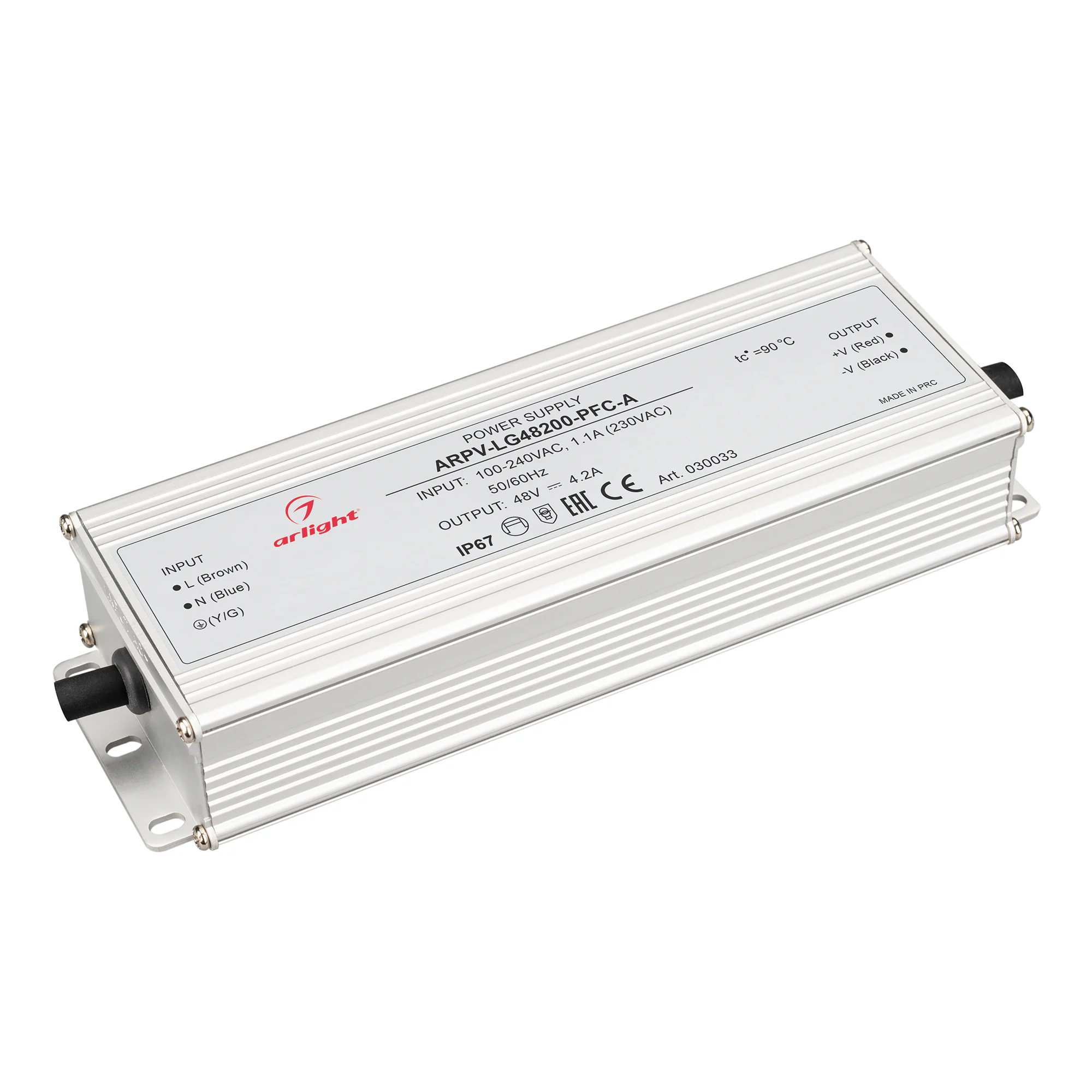 Блок питания ARPV-LG48200-PFC-A (48V, 4.2A, 200W) 030033 - Источник напряжения с гальванической развязкой для светодиодных изделий. Входное напряжение 100-240 VAC. Выходные параметры: 48 В, 4.2 А, 200 Вт. Встроенный PFC >0.9. Герметичный алюминиевый корпу