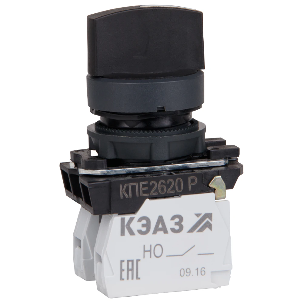 Переключатель КПЕ2620Р-черный-2но+0нз-ручка-фикс-3поз-IP65- 248267
