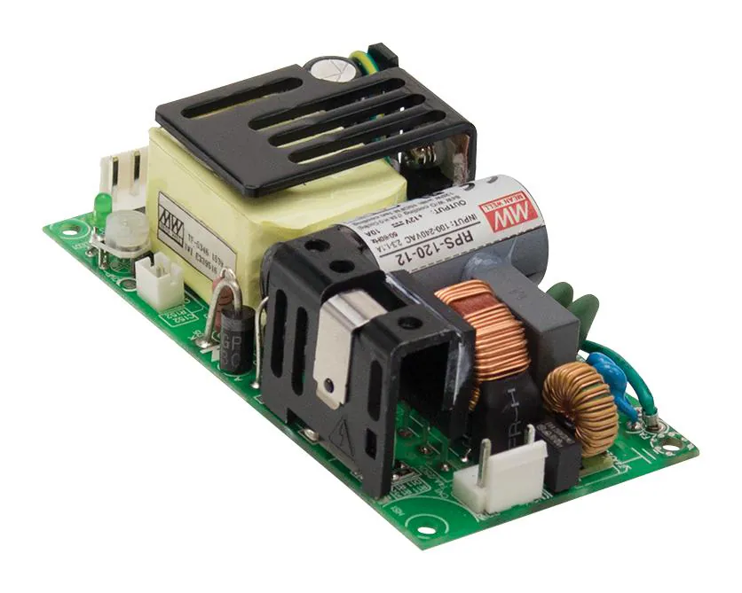 RPS-120-27 - AC-DC, Med, 120Вт, вход 80…264V AC, 47…63Гц /113…370В DC, выход 27В/4.5A, изоляция 4000В AC, открытая плата, 103.4х62х40мм, -30…+70°С